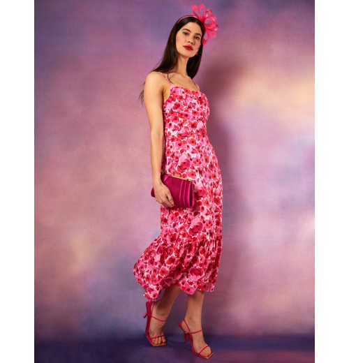 Draped Cowl Neck Midi Dress