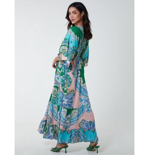 V Neck Flutter Sleeve Maxi Dress