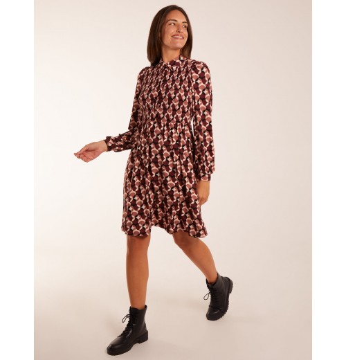 Geometric Print Shirred Bust Long Sleeve Shirt Dress Geometric Print Shirred Bust Long Sleeve Shirt Dress
