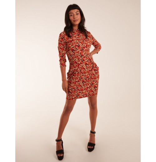 High Neck 3/4 Sleeve Dress With Belt High Neck 3/4 Sleeve Dress With Belt