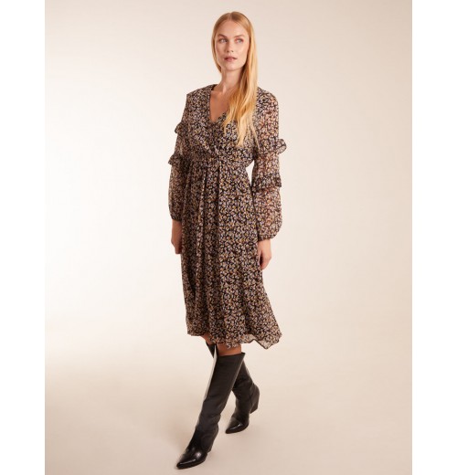 V Neck Frill Sleeve Wrap Midi Dress V Neck Frill Sleeve Wrap Midi Dress