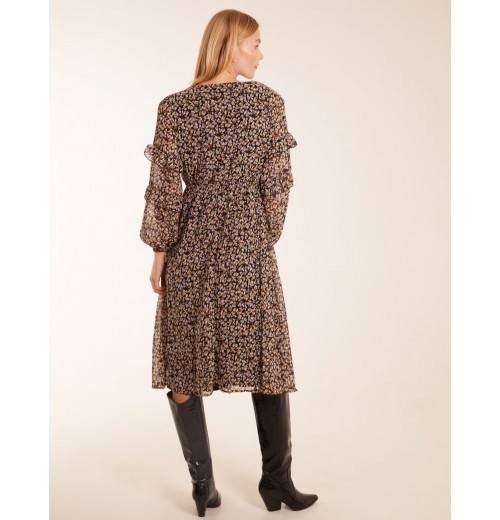 V Neck Frill Sleeve Wrap Midi Dress V Neck Frill Sleeve Wrap Midi Dress