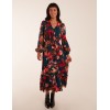 Floral V Neck Button Down Frill Hem Dress