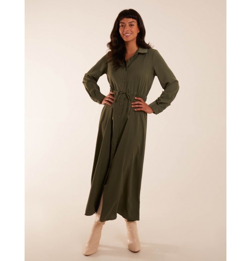 Drawstring Button Through Shirt Maxi Dress