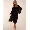Wrap Front Pleated Sleeve Midi Dress Wrap Front Pleated Sleeve Midi Dress