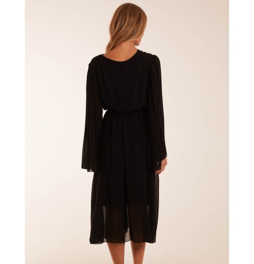 Wrap Front Pleated Sleeve Midi Dress Wrap Front Pleated Sleeve Midi Dress
