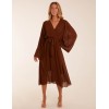 Wrap Front Pleated Sleeve Midi Dress Wrap Front Pleated Sleeve Midi Dress