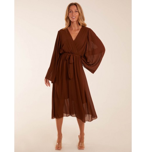 Wrap Front Pleated Sleeve Midi Dress Wrap Front Pleated Sleeve Midi Dress