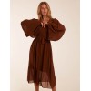 Wrap Front Pleated Sleeve Midi Dress Wrap Front Pleated Sleeve Midi Dress