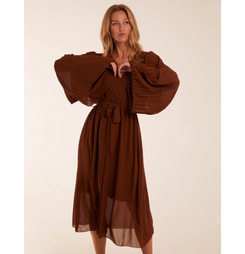 Wrap Front Pleated Sleeve Midi Dress Wrap Front Pleated Sleeve Midi Dress