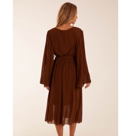 Wrap Front Pleated Sleeve Midi Dress Wrap Front Pleated Sleeve Midi Dress