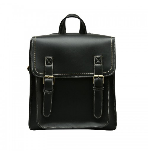 Black Leather Buckle Backpack Black Leather Buckle Backpack