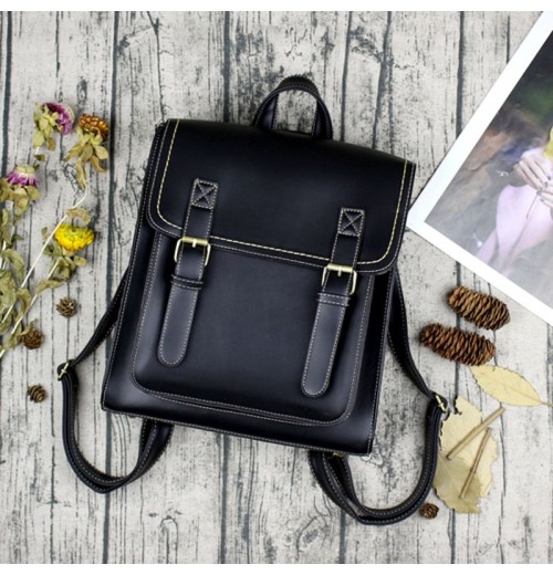 Black Leather Buckle Backpack Black Leather Buckle Backpack