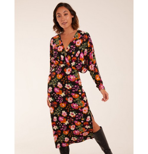 Wrap Batwing Midi Dress With Side Split Wrap Batwing Midi Dress With Side Split