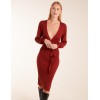Ribbed V-Neck Tie Wrap Midi Dress