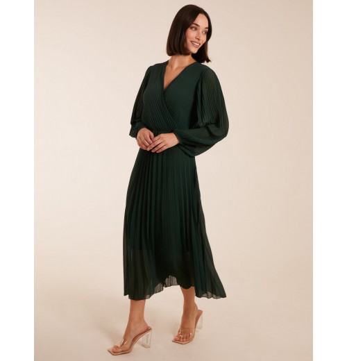 Wrap Front Pleated Midi Dress Wrap Front Pleated Midi Dress