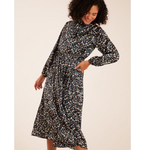 Abstract Animal Print High Neck Blouson Midi Dress Abstract Animal Print High Neck Blouson Midi Dress