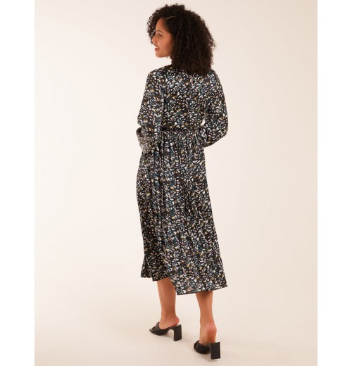 Abstract Animal Print High Neck Blouson Midi Dress Abstract Animal Print High Neck Blouson Midi Dress